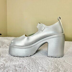 Chunky Platform Silver Metallic Gogo Heels